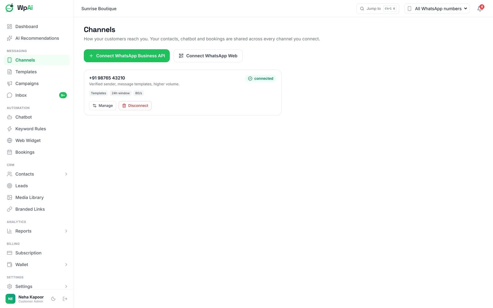 WpAi Meta Embedded Connection Setup